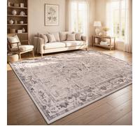 Paco Home Tapis Vintage Boho Moderne Salon Ras Court Lavable Antiderapant Gris 80x150 cm