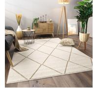 Paco Home Tappeto Salotto Moderno Soggiorno Pelo Corto Motivo Scandinavo Rombi Design Beige Beige 120x160 cm