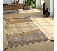 Paco Home TTapis Salon Nature Franges Tissé Main 100% Coton, Dimension:160x220 cm, Couleur:Beige