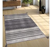 Paco Home TTapis Salon Nature Franges Tissé Main 100% Coton, Dimension:240x340 cm, Couleur:Gris