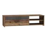 PACO Meuble TV 1 tiroir 2 niches - Décor vieux bois et béton gris foncé - L 120 x P 42,1 x H 31,8 cm
