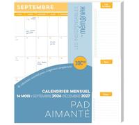 Pad aimanté - calendrier mensuel septembre 2026 décembre 2027 - 16 mois