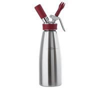 PADERNO 41458-10 Siphon de Cuisine Professionnel en Acier Inoxydable pour préparer des Desserts, Mousses, Crème fouettée, et Sauces, 3 Douilles Acier, Argent, 1l