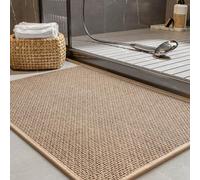 PADOOR Tapis de bain antidérapant avec envers en caoutchouc, tapis tressé absorbant, lavable en machine, séchage rapide, s'adapte sous la porte, pour sol de salle de bain, 50,8 x 81,3 cm, beige