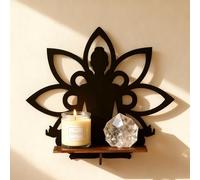 PAEFIU Étagère Murale Bois Bouddha Lotus Support, Étagères Flottantes Lotus pour Cristal, Support Bibelots, Décoration Murale Suspendre, Affichage Cristal Pierre, pour Chambre, Salon, Bureau