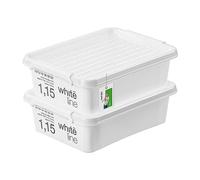 PAFEN 2x Boîte de rangement avec couvercle transparent 1,15l - 20x15x6cm - Boîtes Rangement Bacs gerbables avec clips de fermeture Bacs en plastique Boîtes à vêtements Organiseur | Blanc