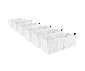 PAFEN Ensemble 6en1 6X Jardinière de balcon, aspect rotin, 4 couleurs, pot de fleurs avec indicateur de niveau d'eau (Blanc)