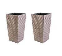 PAFEN Ensemble de pots de fleurs 2 en 1 aspect rotin avec bac à plantes 37 L en plastique 4 couleurs (moca)