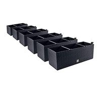 PAFEN Kit 6en1 - 6 jardinières de balcon avec aspect rotin, 4 couleurs, pot de fleurs avec indicateur de niveau d'eau (Anthracite)
