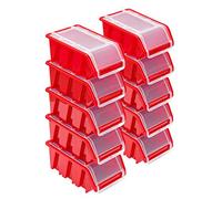 PAFEN - Lot de 10 boîtes empilables avec couvercle - 15.5 x 10 x 7 cm - Boîte de rangement rouge en polypropylène résistant aux températures élevées et basses, à l'humidité et aux rayures