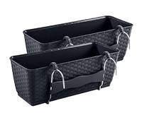 PAFEN Lot de 2 jardinières de balcon avec supports - 492 x 172 x 174 mm - Pot de fleurs avec réservoir d'eau aspect rotin, bac à plantes, anthracite