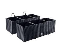 PAFEN Lot de 2 jardinières, pots de fleurs/plantes, aspect rotin, avec supports de fixation, pour balcon, anthracite