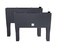 PAFEN Lot de 2 pots de fleurs avec pieds, 595 x 240 x 460 mm, aspect rotin, indicateur de niveau d'eau, jardinière pour balcon, anthracite