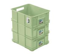 PAFEN Lot de 3 boîtes de rangement empilables Euro 20 l - 43 x 35 x 18 cm - Bac de rangement Eco Euro-box en polypropylène, vert herbe