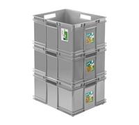 PAFEN Lot de 3 boîtes de rangement empilables Euro 54 l - 52,5 x 43 x 28,5 cm - Bac de rangement Eco Euro-box - Bac de transport euro en polypropylène, gris pierre
