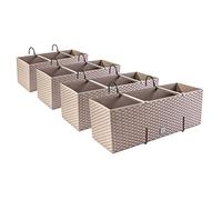 PAFEN Lot de 4 jardinières, pots de fleurs/plantes, aspect en rotin, avec supports de fixation, pour balcon, moka