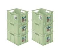 PAFEN Lot de 6 boîtes de rangement empilables Euro 16 l - 35 x 27 x 21 cm - Boîtes de rangement Eco Euro-box - Bac de transport Euro en polypropylène - Vert herbe