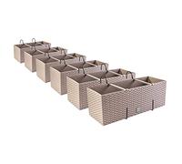 PAFEN Lot de 6 jardinières, pots de fleurs/plantes, aspect en rotin, avec supports de fixation, pour balcon, Mocca