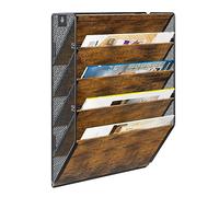 PAG Porte Document Mural à 5 étages Rangement Documents, En bois Rangement Bureau Organisateur,Trieur Mural Porte Revue A4 Présentoir,Convient Pour le Bureau /école/ Maison, Marron