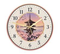 Pagode Horloge murale japonaise sereine fleurs de cerisier source d'eau Pêche Horloge murale sans tic-tac pour salon, salle de bain, couloir, entrée, décoration 39 x 29 cm