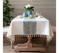 Pahajim Nappe Blanche Rectangulaire Anti Tache Lin et Coton Imperméable | Nappe de Table Imprimée Lavable Tissu pour Exterieur Jardin, Cuisine, Table Basse