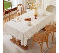 Pahajim Nappe Carrée Anti Tache Coton et Lin Nappe Impermeable Elegante Table Cloth pour Décoration Cuisine,Table Basse,Restaurant(Blanche Rayée,140 x 140cm)