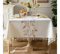 Pahajim Nappe Rectangulaire Anti Tache Coton et Lin Nappe de Table Lavable Tissu avec Franges Table Cloth Elegante pour Décoration,Cuisine,Exterieur Jardin(Beige,140x180cm)