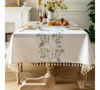 Pahajim Nappe Rectangulaire Anti Tache Coton et Lin Nappe de Table Lavable Tissu avec Franges Table Cloth Elegante pour Décoration,Cuisine,Exterieur Jardin(Beige,140x220cm)