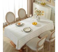 Pahajim Nappe Rectangulaire Anti Tache Coton et Lin Nappe Impermeable Elegante Table Cloth pour Décoration Cuisine,Table Basse,Restaurant(Blanche Rayée,140 x 240cm)