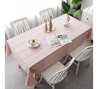 Pahajim Nappe Rectangulaire Anti Tache Coton et Lin Nappe Impermeable Elegante Table Cloth pour Décoration Cuisine,Table Basse,Restaurant(Rose Rayée,140 x 200cm)