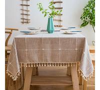 Pahajim Nappe Rectangulaire Anti Tache Lin Coton Nappe Tissu Lavable Table Cloth Imperméable pour Cuisine Exterieur Décoration de Table(Beige Vichy, 110x110cm)