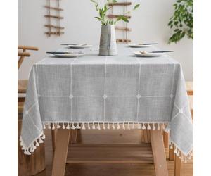 Pahajim Nappe Rectangulaire Anti Tache Lin Coton Nappe Tissu Lavable Table Cloth Imperméable pour Cuisine Exterieur Décoration de Table(Gris Vichy, 100x160cm)