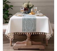 Pahajim Nappe Rectangulaire Anti Tache Lin et Coton Nappe de Table Lavable Imperméable Nappes Blanche Tissu pour Exterieur Jardin, Cuisine, Table Basse (140 x 220 cm)
