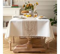 Pahajim Nappe Rectangulaire Anti Tache Lin et Coton Nappe de Table Lavable Imperméable Nappes Blanche Tissu pour Exterieur Jardin, Cuisine, Table Basse (140 x 140 cm)