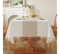 Pahajim Nappe Rectangulaire Anti Tache Lin et Coton Nappe de Table Lavable Imperméable Nappes Blanche Tissu pour Exterieur Jardin, Cuisine, Table Basse (140 x 240 cm)