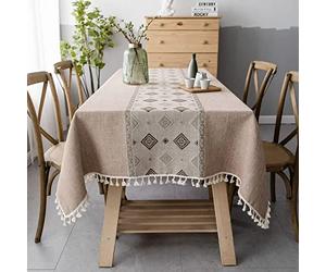 Pahajim Nappe Rectangulaire Anti Tache Nappe Lin Coton Epaisse Table Cloth Impermeable Nappes de Table pour Exterieur,CuisineTable Decoration(Marron,140 x 140 cm)