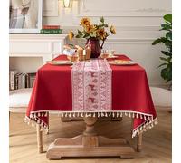 Pahajim Nappe Rouge Rectangulaire Anti Tache Lin et Coton Imperméable | Nappe de Table Imprimée Lavable Tissu pour Exterieur Jardin, Cuisine, Table Basse