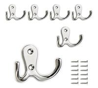 PAIDASHU Lot de 6 crochets doubles en métal avec vis pour suspendre vêtements, chapeaux, serviettes, clés, ustensiles de cuisine, pour salon, chambre à coucher, salle de bain, cuisine (argenté)