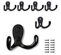 PAIDASHU Lot de 6 crochets doubles en métal avec vis pour suspendre vêtements, chapeaux, serviettes, clés, ustensiles de cuisine, pour salon, chambre à coucher, salle de bain, cuisine (noir)