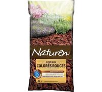 Paillage Copeaux Colorés Rouges, NATUREN, 40L, Anti-Mauvaises Herbes, Rétention d'Humidité, Protection Thermique