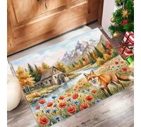 Paillasson 45X75Cm Paysage Forestier D'Automne Tapis Entrée Intérieur | Fleurs Sauvages Animaux Rivières Jaune-Vert, Tapis De Porte Lavable Poils Courts Antidérapant Doux Pour Chambre Entrée Cuisine