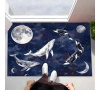 Paillasson Attrape-Poussière Animaux À L'Aquarelle Ciel Étoilé, Tapis De Sol Antidérapant Lavable Machine Océan Des Baleines Rêve, Tapis D'Entrée Douces Pour Chien Entrée Porte, Bleu Marine, 80X120Cm