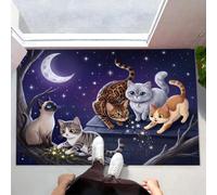 Paillasson Attrape-Poussière Animaux Du Ciel Étoilé De Rêve, Tapis De Sol Antidérapant Lavable Machine Chatons Mignons Qui Jouent, Tapis D'Entrée Douces Pour Chien Entrée Porte, Violet, 90X150Cm