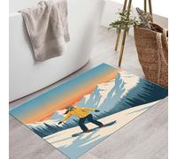 Paillasson Attrape-Poussière Athlète Ski Minimaliste, Tapis De Sol Antidérapant Lavable En Machine Affiche Sports Plein Air, Tapis D'Entrée Douces Pour Chien Entrée Porte, Bleu-Orange, 40X60Cm