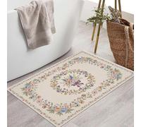 Paillasson Attrape-Poussière Bordure Florale Traditionnelle, Tapis De Sol Antidérapant Lavable En Machine Plantes Élégantes La Campagne, Tapis D'Entrée Douces Pour Chien Entrée Porte, Crème, 80X120Cm