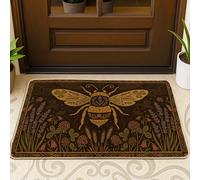 Paillasson de bienvenue abeille, nature rustique lavande trèfle printemps marron en caoutchouc antidérapant décoration extérieure pour porte d'entrée, terrasse 73,7 x 43,2 cm