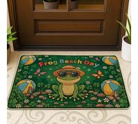 Paillasson de bienvenue amphibien, motif papillon ludique, ballon de plage, vert d'été, lavable, profil bas, décoration pour porche, salle de bain, bureau, 73,6 x 43,2 cm