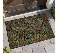 Paillasson de bienvenue avec colibri - Bohème naturel - Motif cactus - Vert - Antidérapant - Décoration d'intérieur pour entrée, extérieur, porche, balcon - 73,6 x 43,2 cm