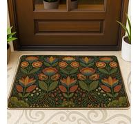 Paillasson de bienvenue avec fleurs de style bohème - Vert automne - Lavable - Pour sol, décoration d'intérieur pour entrée, extérieur, porche, balcon - 73,6 x 43,2 cm