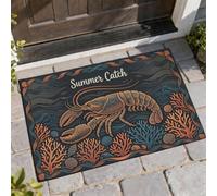 Paillasson de bienvenue avec homard - Coquille de corail côtière - Antidérapant - Pour la maison, l'intérieur et l'extérieur - Décoration de porche - 73,6 x 43,2 cm